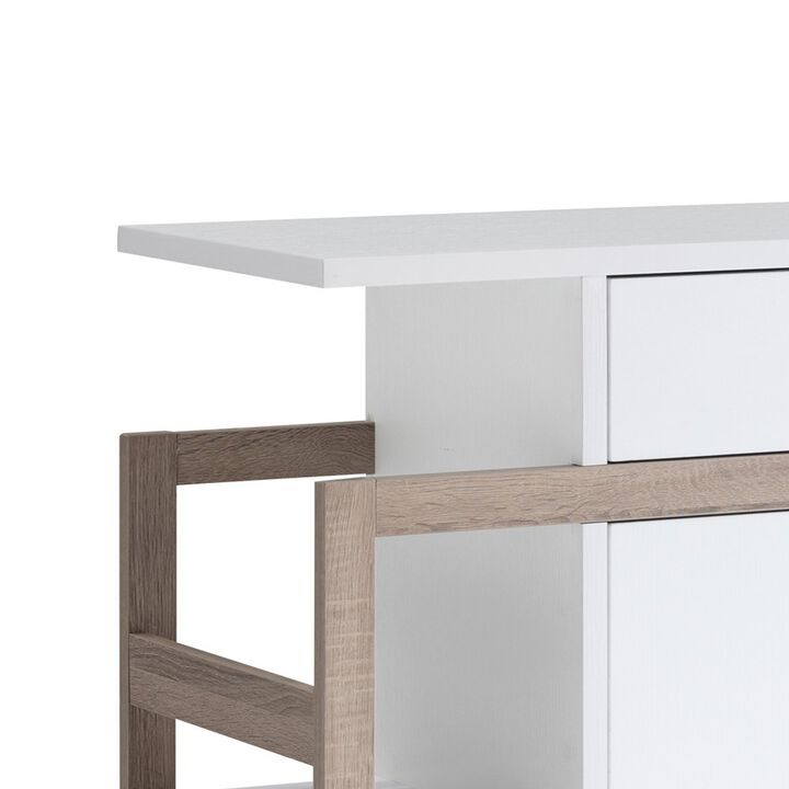 47 Inch Serving Cabinet Buffet Sideboard Console, 4 Shelves, White, Gray - Benzara