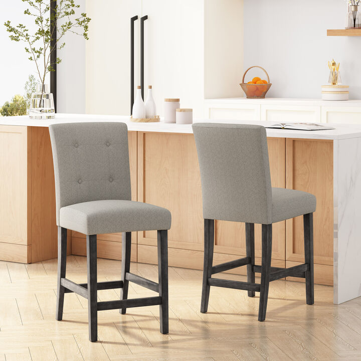 Modern Waffle-Stitch Button-Tufted Faux Leather Upholstered Counter Stool - Set of 2