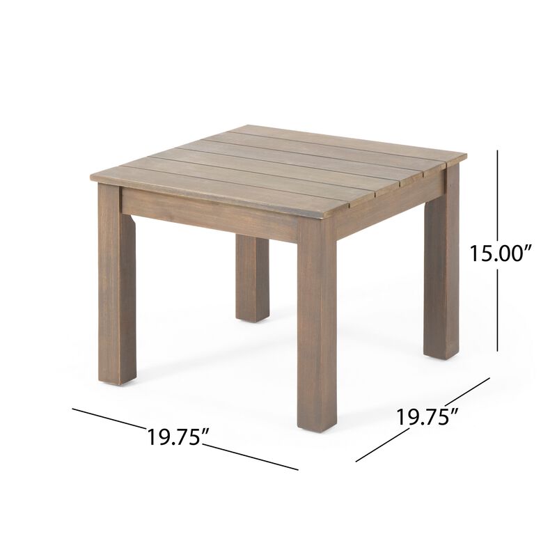 Elin Side End Table, 20 Inch Slatted Square Top, Brown Acacia Wood - Benzara