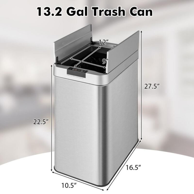 Hivvago 13.2 Gal Slim Kitchen Trash Can with Wing Lids and Stainless Steel Frame