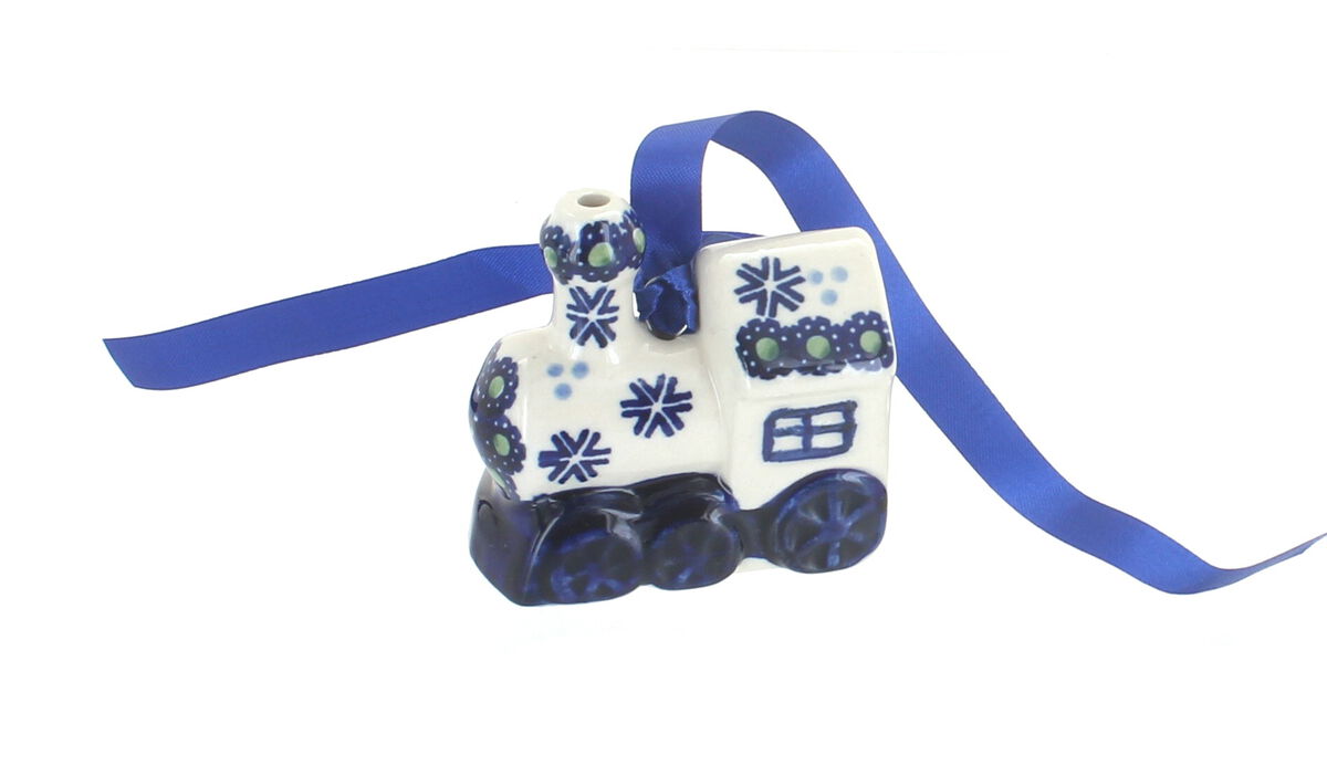 Blue Rose Polish Pottery Tulip Locomotive Ornament