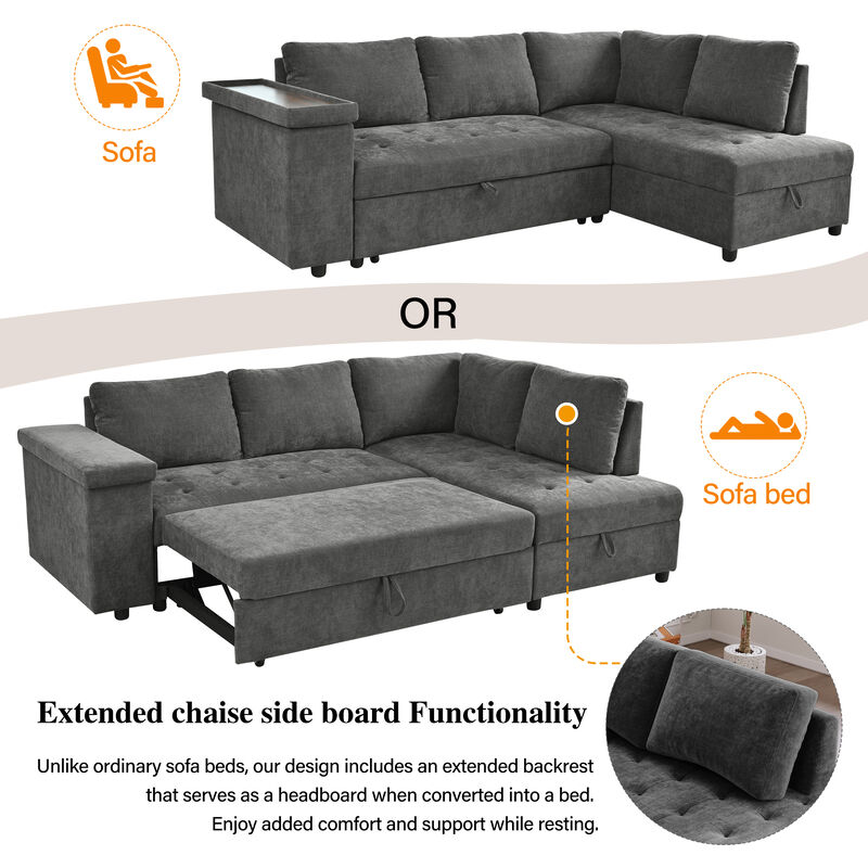 Merax L Shaped Sleeper Sofa Couch with Hidden Storage