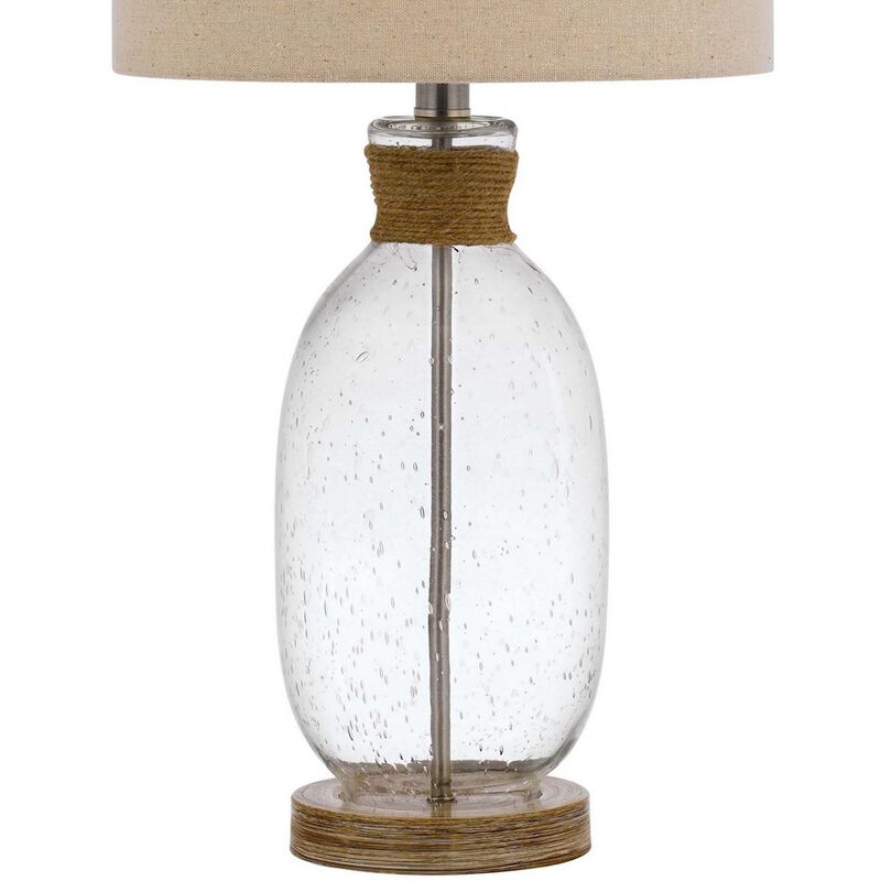 Table Lamp with Bubble Glass Body and Rope Accent, Beige-Benzara