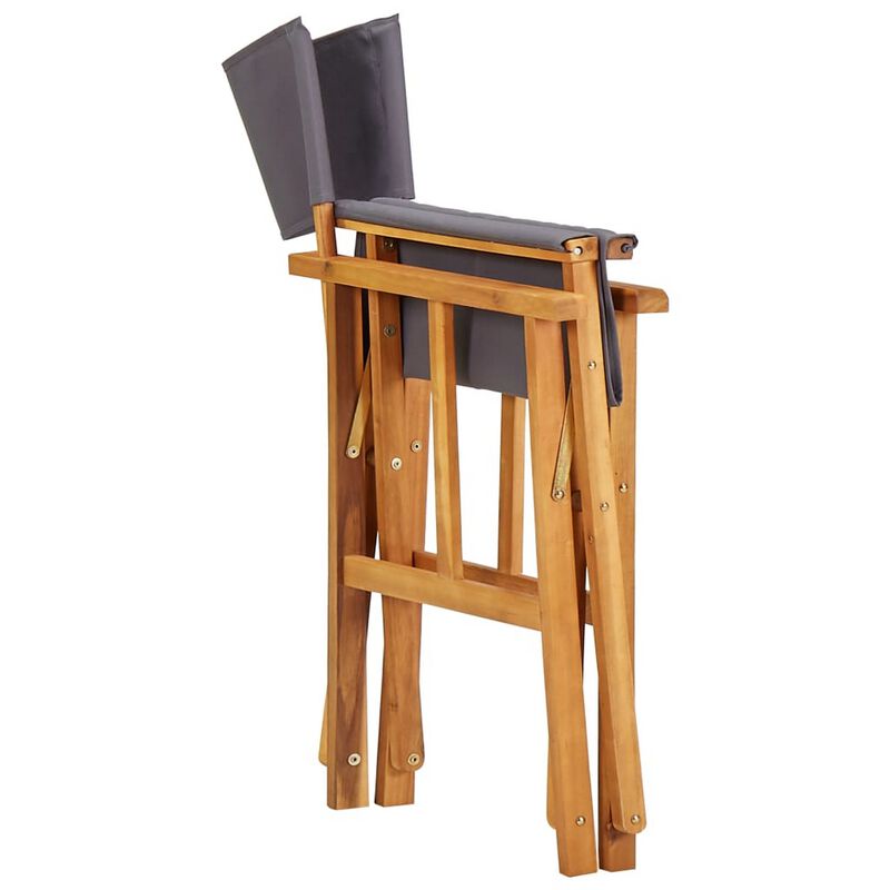Outdoor Foldable Accent Chair, Dark Gray Fabric, Solid Acacia Frame - Benzara