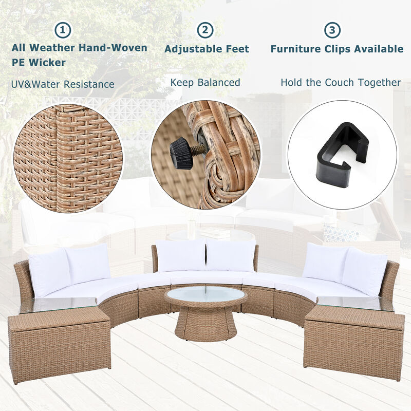 Merax Outdoor Sectional Half Round Patio Rattan Sofa Set