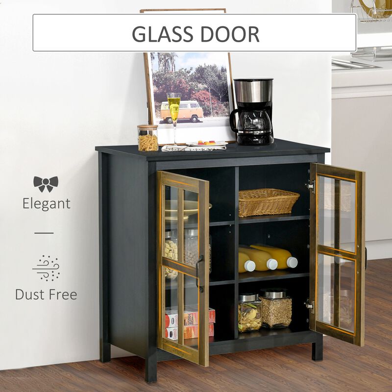 Black Wood Storage: Kitchen Sideboard with Glass Door