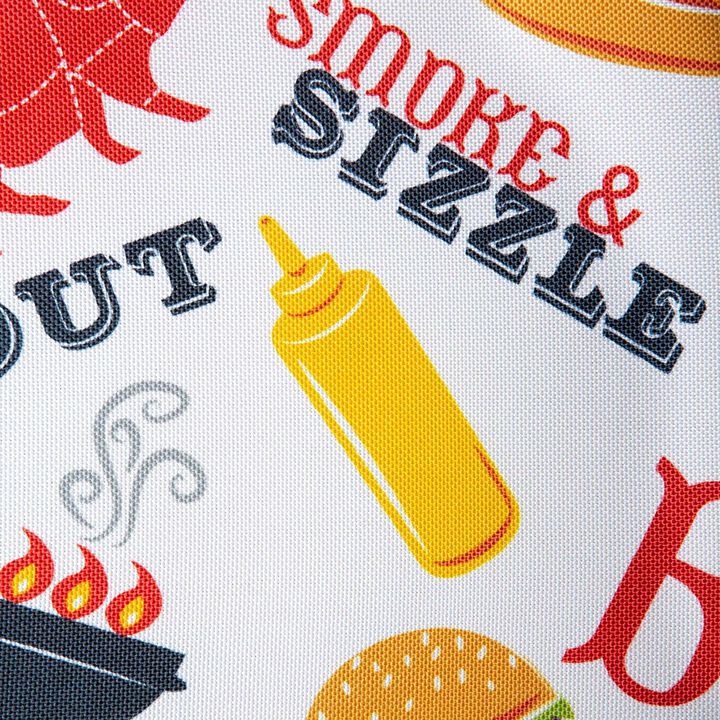 60" White and Yellow Barbeque Themed Round Outdoor Tablecloth