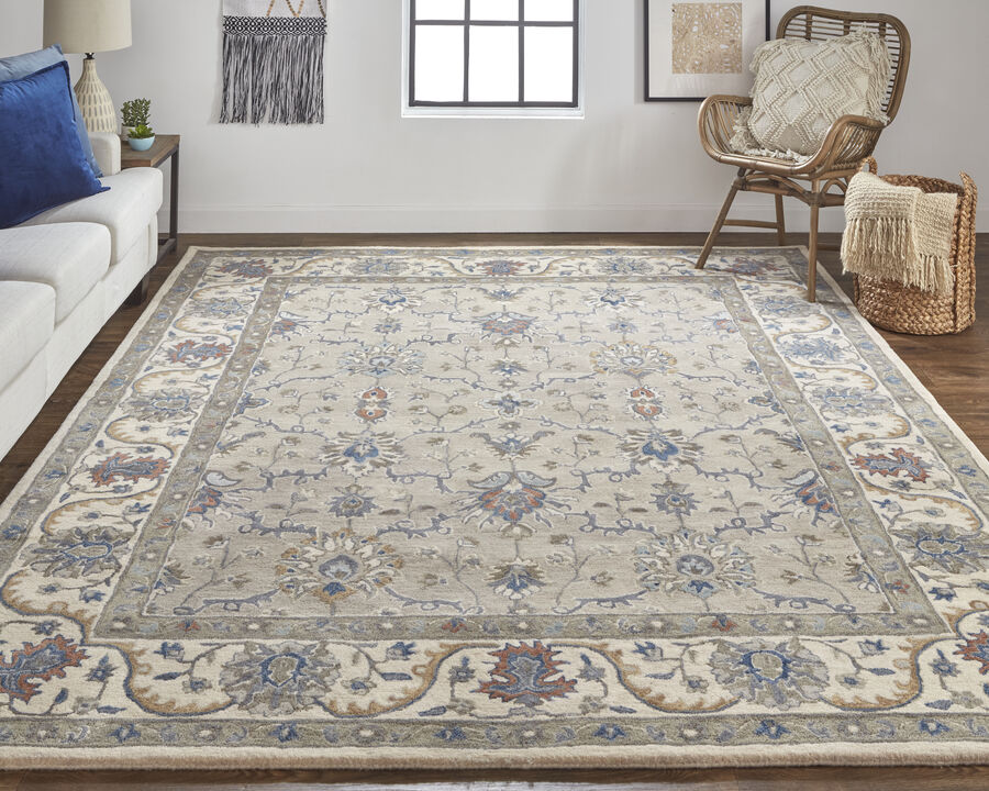 Rylan 8640F Taupe/Ivory/Blue 5' x 8' Rug