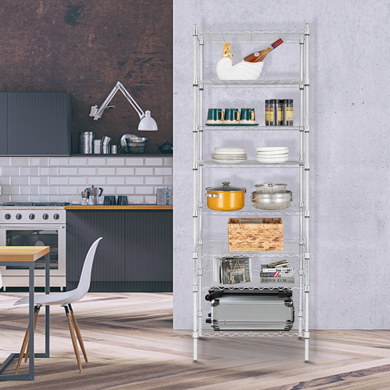 8-Tier Adjustable Wire Shelving Unit Heavy-Duty Metal Storage Rack for Home, Garage & Kitchen Organization