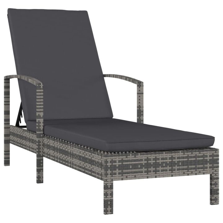 vidaXL Sun Lounger with Armrests Poly Rattan Gray
