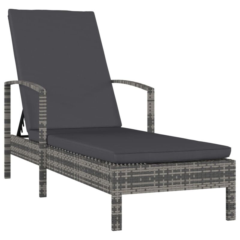 vidaXL Sun Lounger with Armrests Poly Rattan Gray