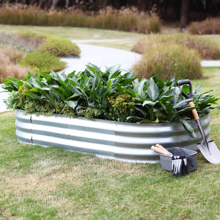 LuxenHome 6’ x 3’ Oval Raised Galvanized Steel Garden Bed Planter