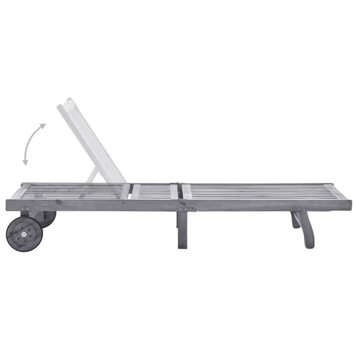 Kaye Outdoor Sun Lounger, 79 Inch Acacia Wood, Dark Gray Polyester - Benzara