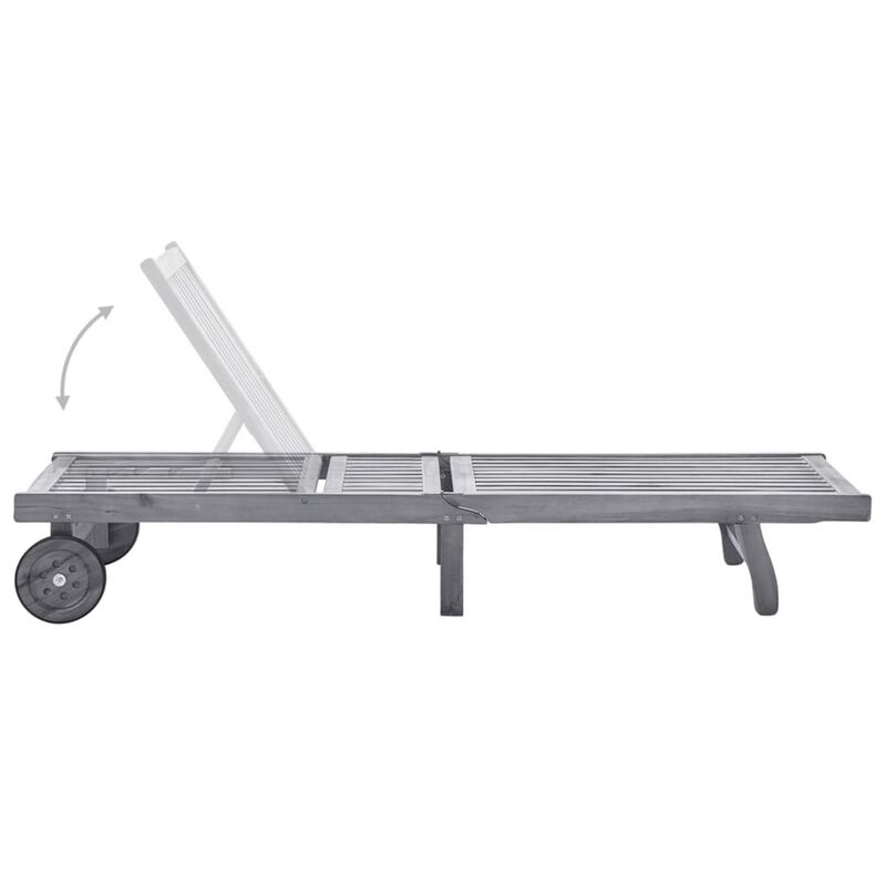 Outdoor Sun Lounger, Gray Acacia Wood, Ivory Fabric Cushion, 78 Inch - Benzara