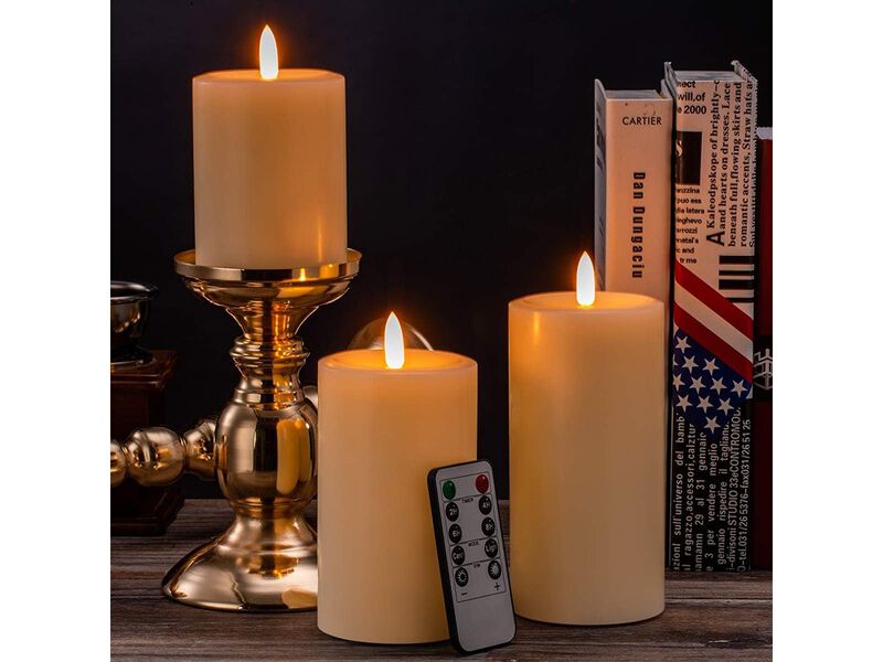 UNIVELA Flameless Candles Set of 3, Realistic Real Wax Top Flat