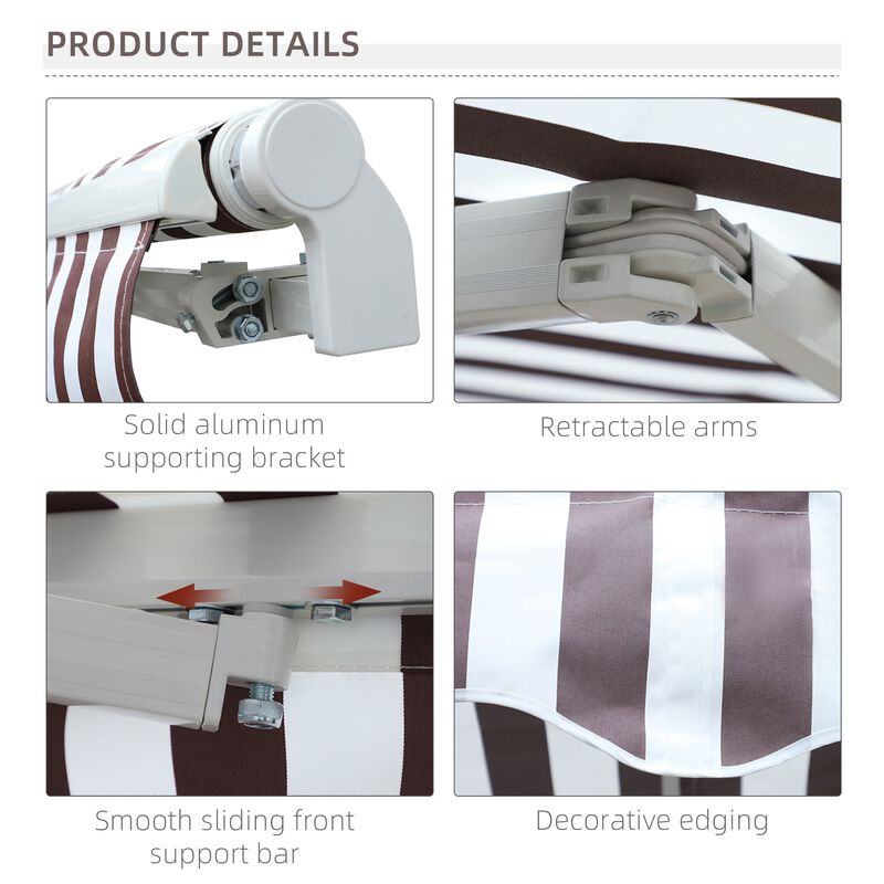Brown Striped Sun Shield: 10'x8' Manual Retractable Patio Awning
