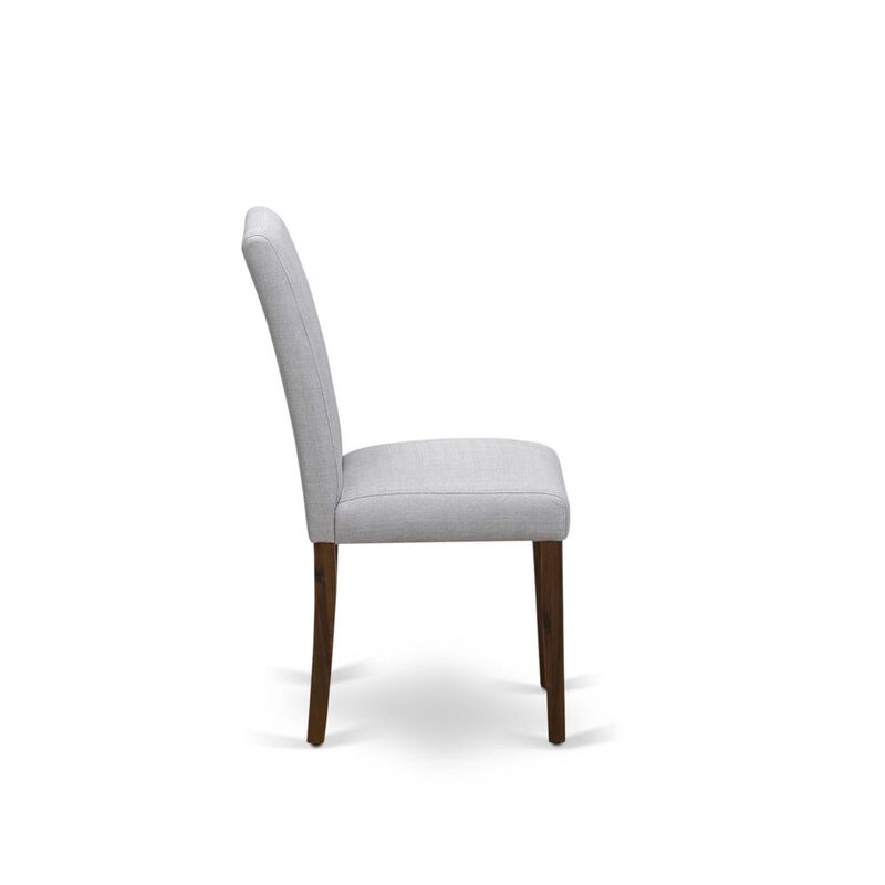 East West Furniture ABP8T05 - Set of 2 - Modern Chairs- Wooden Chair Includes Antique Walnut Wooden Structure with Grey Linen Fabric Seat and Simple Back