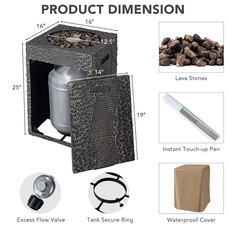 16 Feet Square Outdoor Propane Fire Pit with Lava Rocks Waterproof Cover 30 000 BTU
