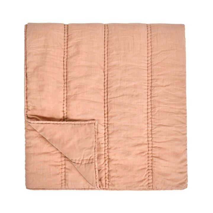 Rawi King Size Quilt, Clay Linen Like Ramie Fabric, Channel Stitching - Benzara