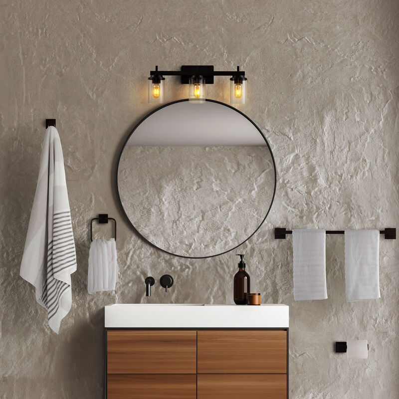Liam 23.25" 3-Light Farmhouse Industrial Vanity Light with Bathroom Hardware Accessory 5-Piece Set