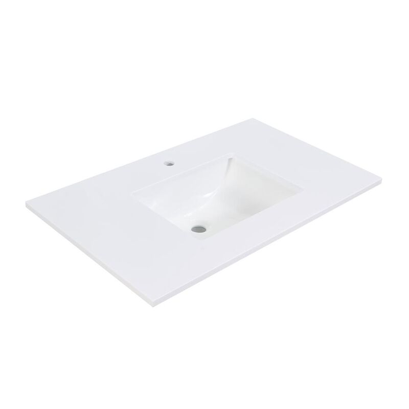 Altair 37 in. Composite Stone Vanity Top in Snow White with White sink