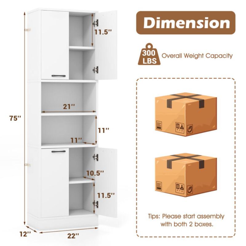 Hivvago 75 Inch Kitchen Pantry Cabinet Tall Cupboard with Doors and Shelves