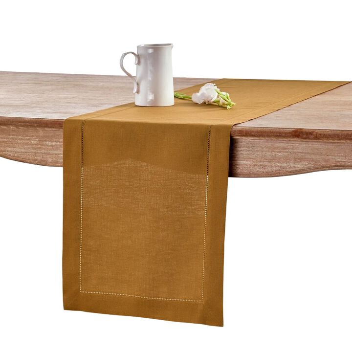 Solino Home 100% Pure Linen Table Runner | Classic Hemstitch for Thanksgiving, Christmas