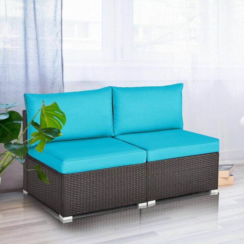 Hivvago 2 Pieces Patio Rattan Armless Sofa Set with 2 Cushions and 2 Pillows