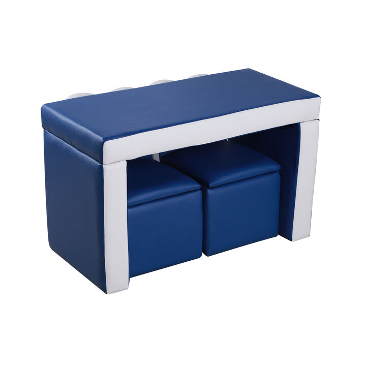 Kids Leather Sofa Armchair Multi-functional Table Chair Set Storage Blue