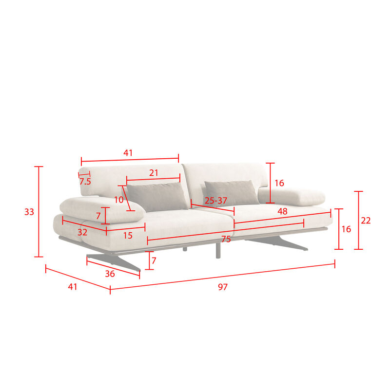Pasargad Home Delano Beige Faux Suede Sofa with Sliding Backrest and Armrest