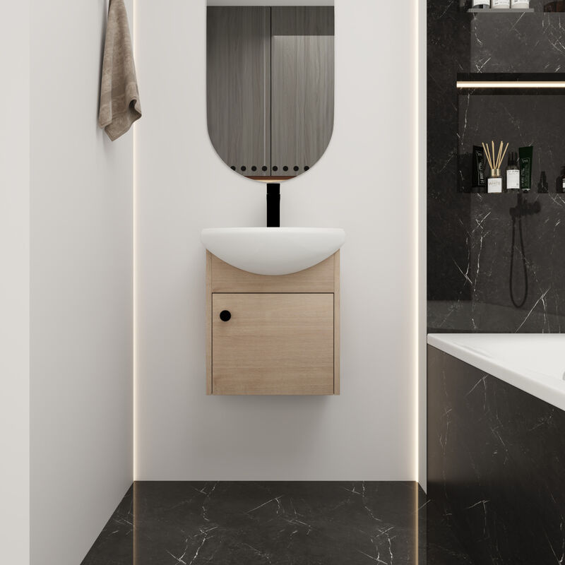 Small Size 18 Inch Bathroom Vanity With Ceramic Sink, Wall Mounting Design