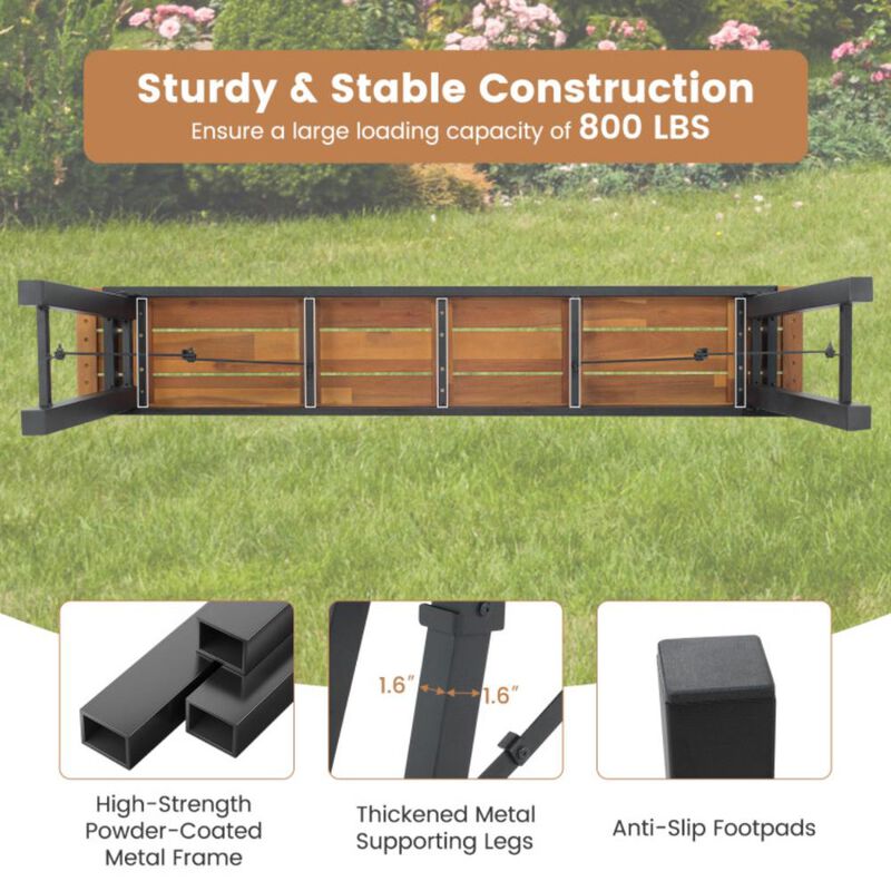 Hivvago Outdoor Dining Table and Bench Set with Acacia Wood Top for Yard Garden Poolside