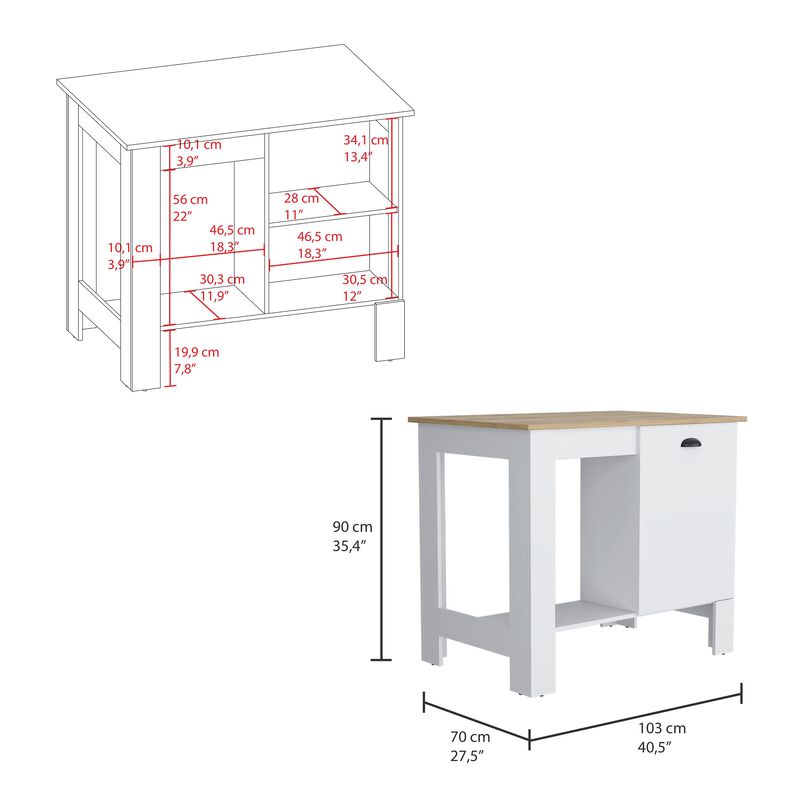 Arlington 2 Piece Kitchen Set, Kitchen Island + Pantry Cabinet, White / Light Oak