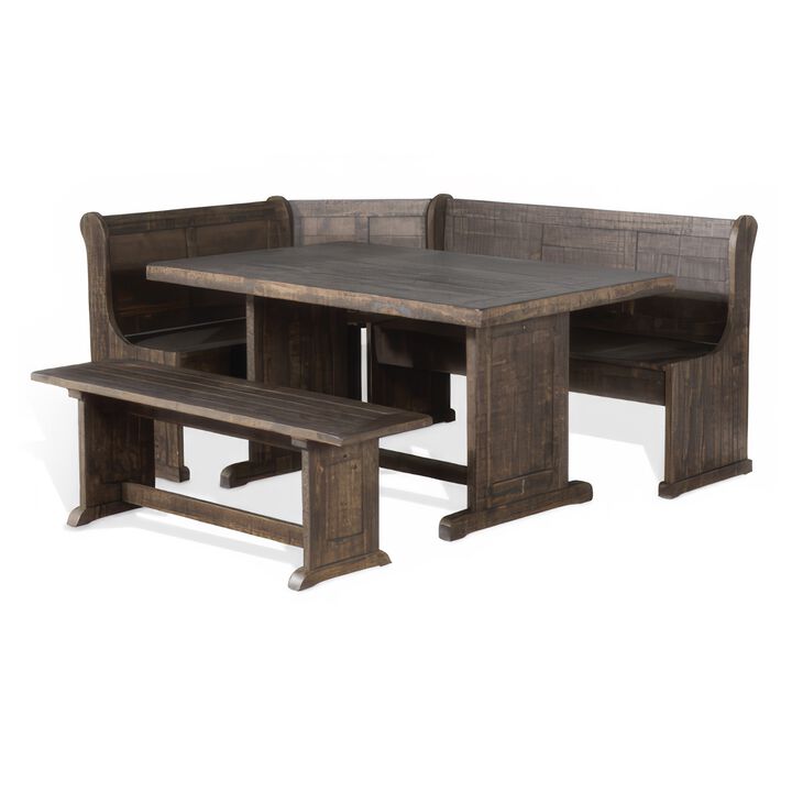 Flint 4pc Breakfast Nook Set, Dining Table, Corner Bench, Dark Brown - Benzara
