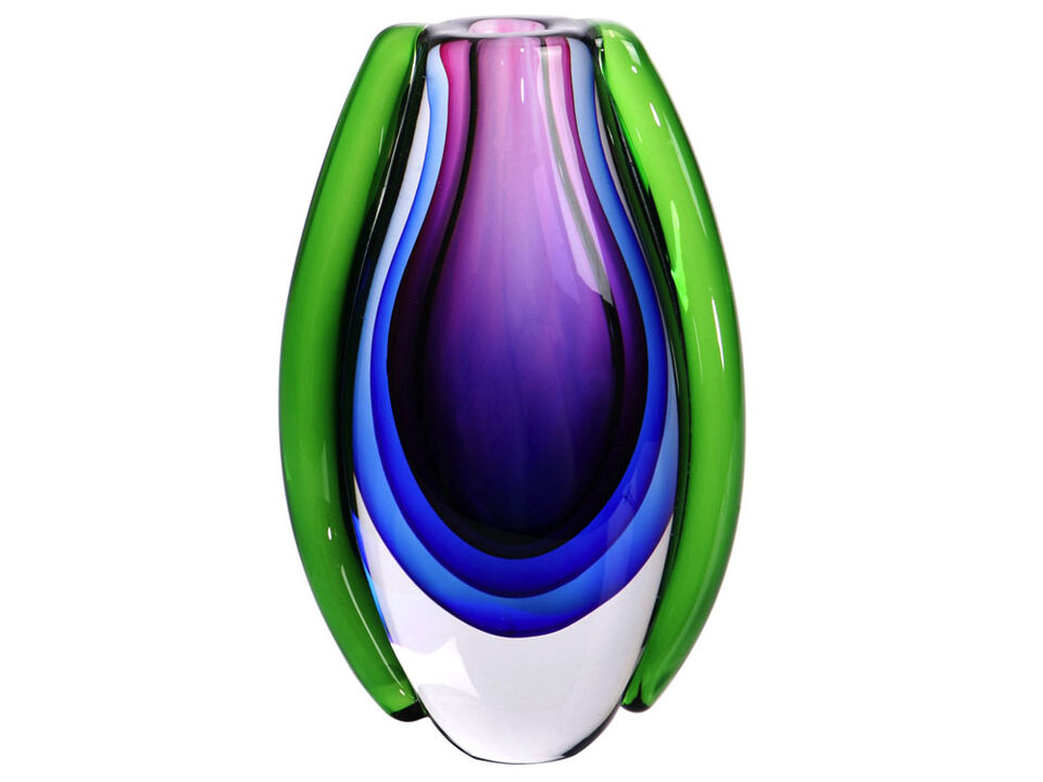 Hand Blown Sommerso Oval Art Glass Vase