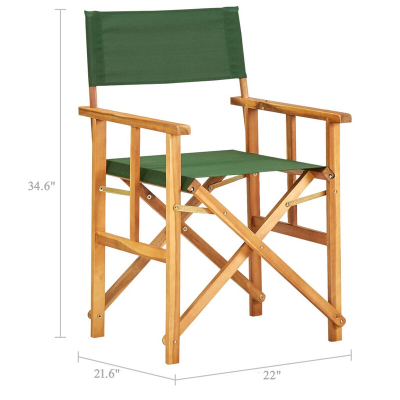 Folding Director's Chairs Set of 2, X Shape Base, Acacia Wood, Green - Benzara