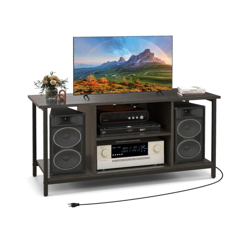 Hivvago 3-Tier TV Stand with Power Outlet USB and Adjustable Shelf-Gray