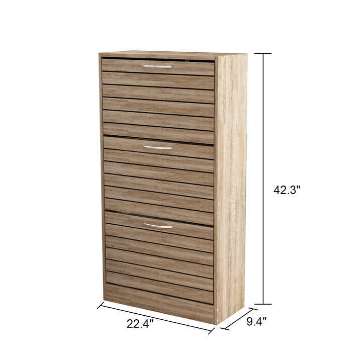 Brown Wooden Shoes Storage Cabinet, with 3 Drawers for Entryway Hallway, 42.3 in. H x 22.4 in. W