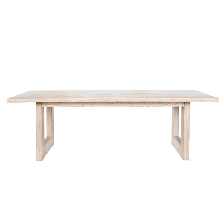 Fini Dining Table, 95 Inch Rectangular Wood Top, Sled Base, Whitewash - Benzara