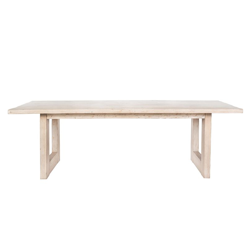 Fini Dining Table, 95 Inch Rectangular Wood Top, Sled Base, Whitewash - Benzara