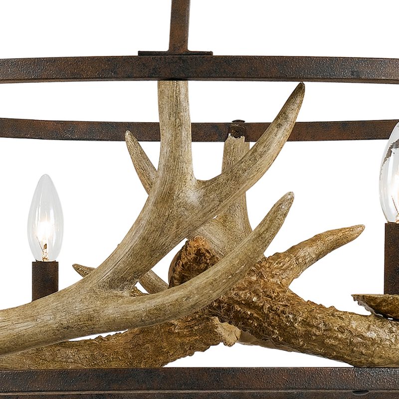 6 Bulb Metal Frame Chandelier with Resin Antler Design,Dark Bronze and Gold-Benzara