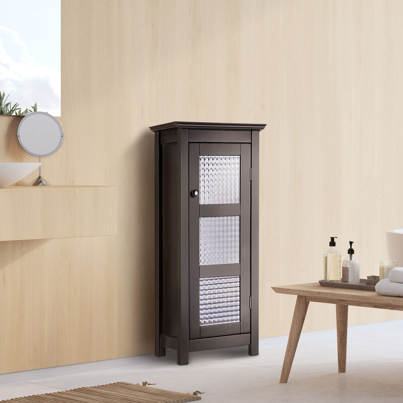 Teamson Home Chesterfield Wooden Floor Cabinet with Waffle Glass Door, Espresso