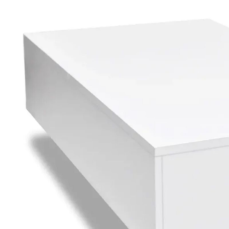 Coffee Table, High Gloss White, 33 Inch Rectangular Modern Platform - Benzara