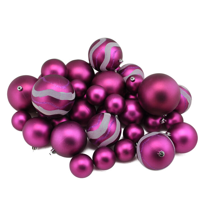 39ct Magenta Pink Shatterproof 2-Finish Christmas Ball Ornaments 4" (100mm)