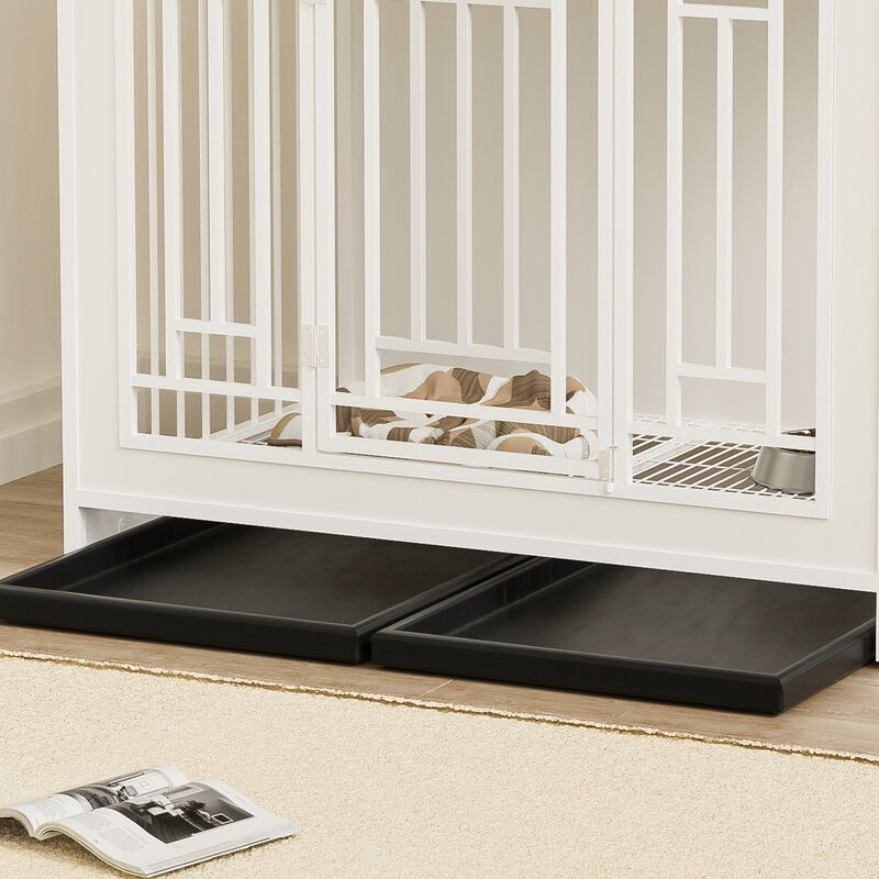Wooden Dog Cage Furniture for Large Dogs with Divider, Double Doors, and Storage Shelf