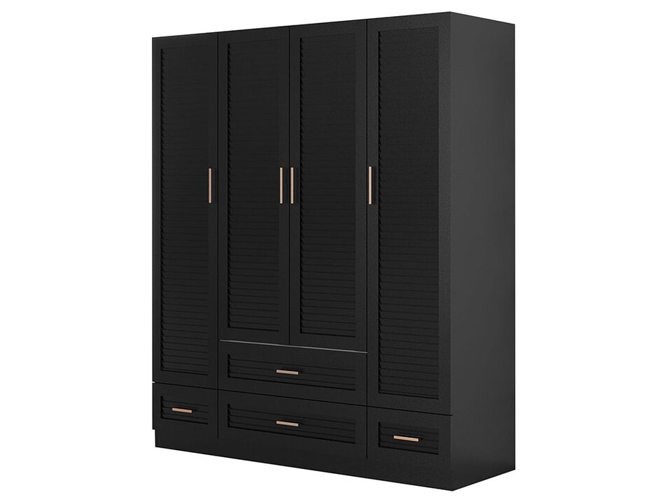 Wooden Armoire Wardrobe Closet,Tall Cabinet with 4 Doors, 4 Drawers, Hanging Rods and Shelves for Bedroom Armoire Storage,Black