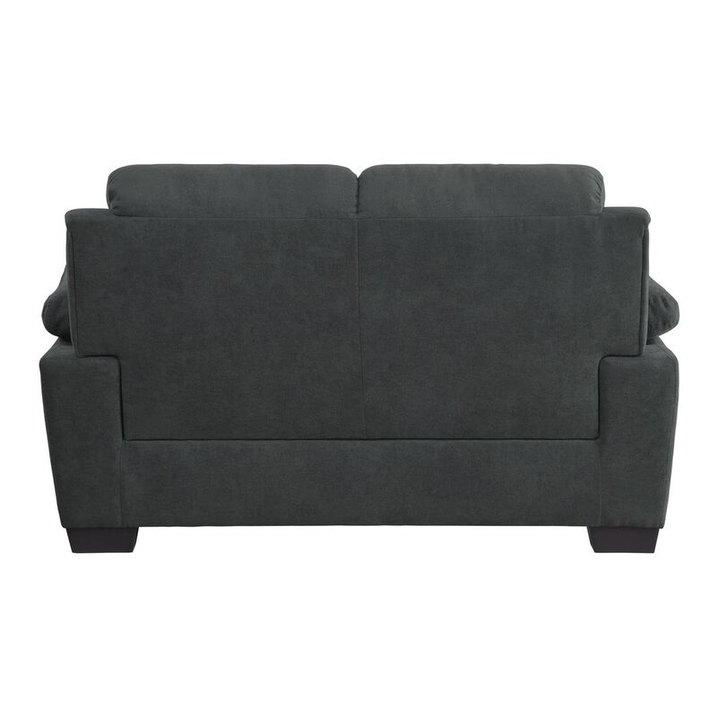 Hugh 58 Inch Loveseat, Dark Gray Polyester, Foam Cushioned, Solid Wood - Benzara
