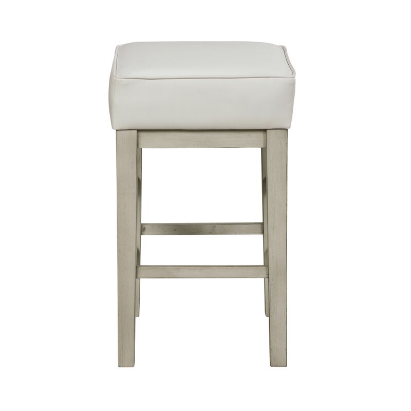 Vin 26 Inch Counter Height Stool, White Faux Leather Seat, Wood, Set of 2 - Benzara