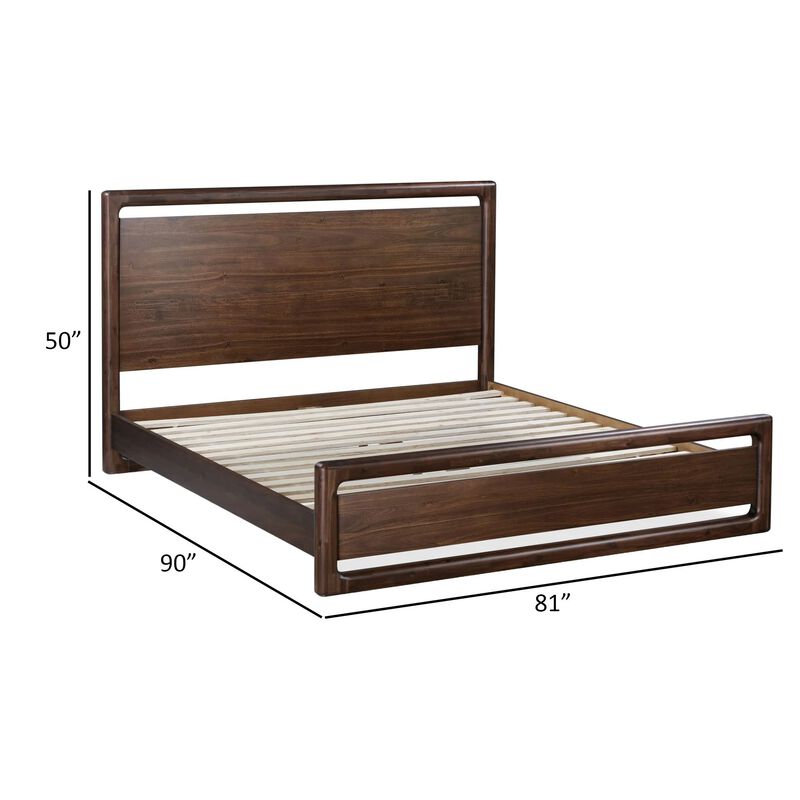 Vipe California King Platform Bed, Cutout Design, Modern Brown Acacia Wood - Benzara