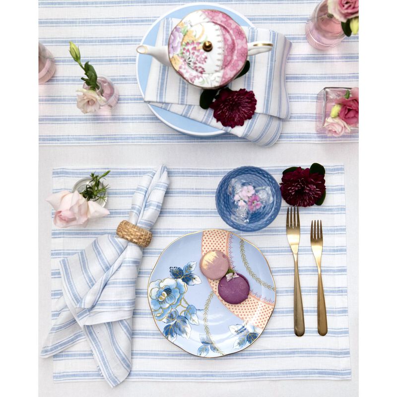 Solino Home 100% Pure Linen Placemats 14 x 19 Inch Set of 4 |Capri Ticking Stripe